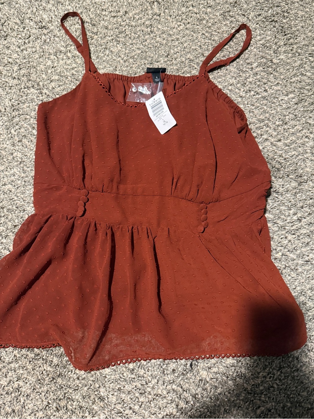torrid Rust Dot-Texture Spaghetti Strap Peplum Top